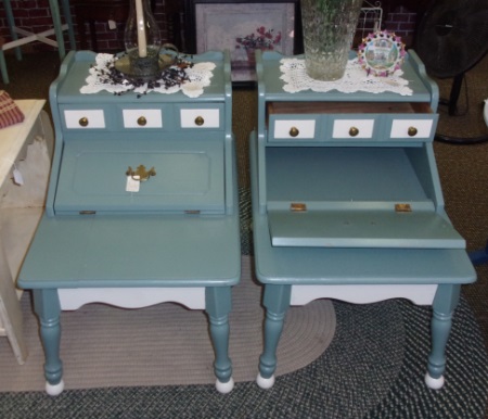 green and white end tables